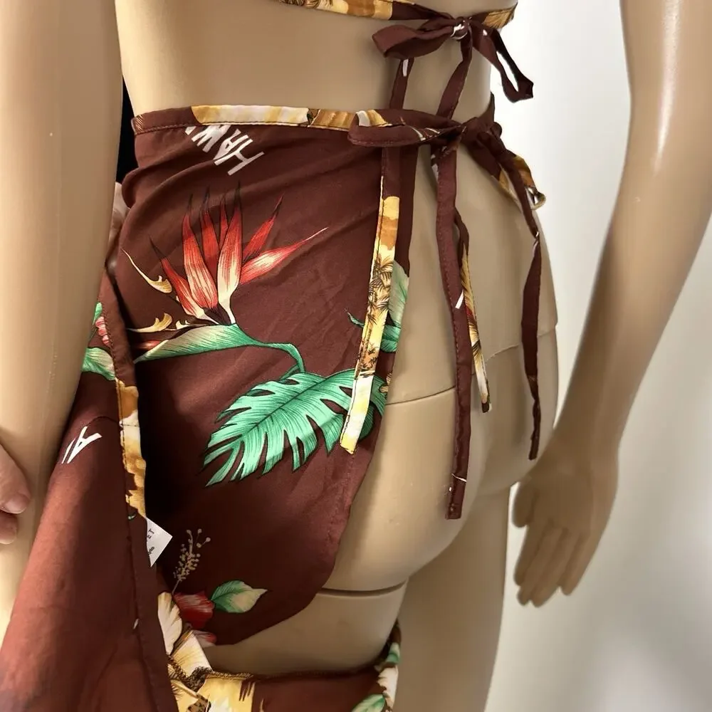 NEW Vintage Hawaiian Set Medium Wrap Shorts Triangle Bikini Top Hukilau Fashions